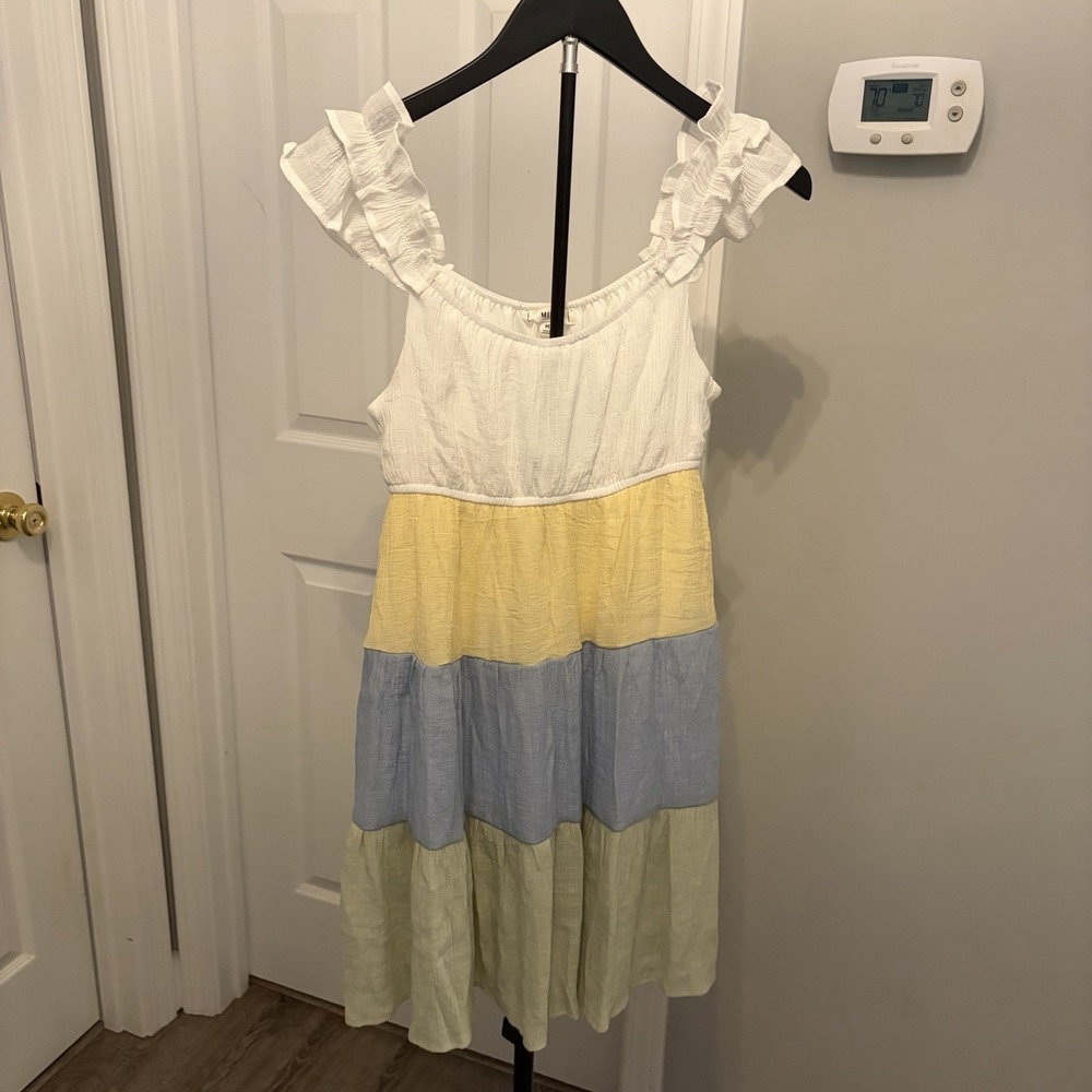 Mine Boutique Pastel‎ Colorblock Tiered Mini Sundress Med Cottagecore Boho EUC